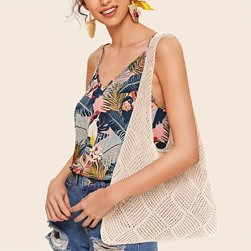 Stylish Geometric Crochet Beach Tote Bag