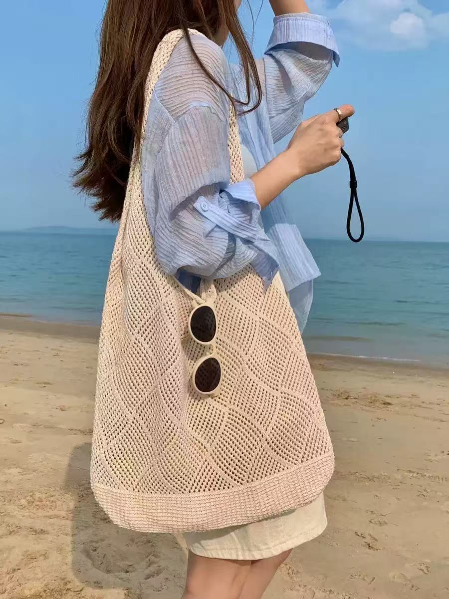 Stylish Geometric Crochet Beach Tote Bag